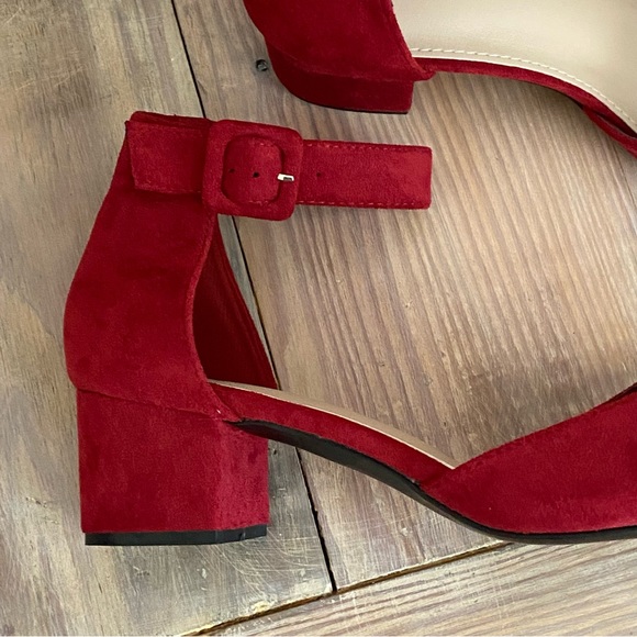 Wine Red Pointy Toe Chunky Block Heels 👠 - Picture 5 of 7